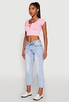 Womens Seamless Lace Up Cable Knit Crop Top,