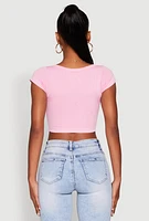 Womens Seamless Lace Up Cable Knit Crop Top,