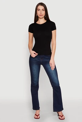 Womens Seamless Crew Neck Short Sleeve Top, Black, Size L