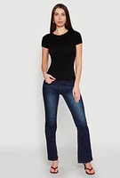 Womens Seamless Crew Neck Short Sleeve Top, Black, Size L