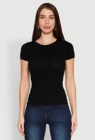 Womens Seamless Crew Neck Short Sleeve Top, Black, Size L