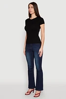 Womens Seamless Crew Neck Short Sleeve Top, Black, Size L