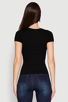 Womens Seamless Crew Neck Short Sleeve Top, Black, Size L