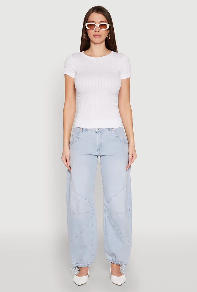 Womens Seamless Crew Neck Short Sleeve Top, White, Size S