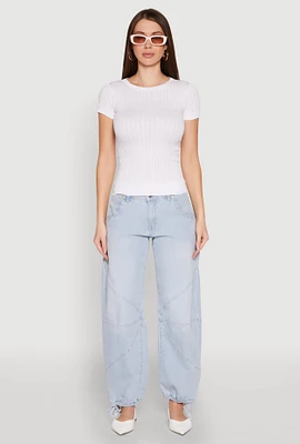 Womens Seamless Crew Neck Short Sleeve Top, White, Size S