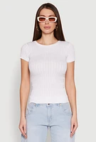Womens Seamless Crew Neck Short Sleeve Top, White, Size S