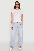 Womens Seamless Crew Neck Short Sleeve Top, White, Size S