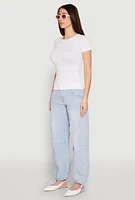 Womens Seamless Crew Neck Short Sleeve Top, White, Size S