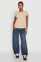Womens Seamless Crew Neck Short Sleeve Top, Beige,