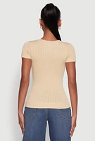 Womens Seamless Crew Neck Short Sleeve Top, Beige,