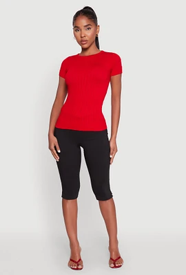 Womens Seamless Crew Neck Short Sleeve Top, Red, Size M