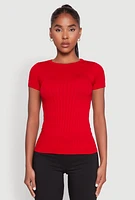 Womens Seamless Crew Neck Short Sleeve Top, Red, Size M