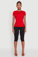 Womens Seamless Crew Neck Short Sleeve Top, Red, Size M