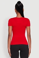 Womens Seamless Crew Neck Short Sleeve Top, Red, Size M