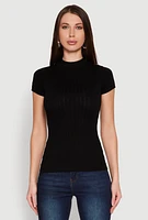 Womens Seamless Short Sleeve Mock Neck Top, Black,