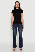 Womens Seamless Short Sleeve Mock Neck Top, Black,