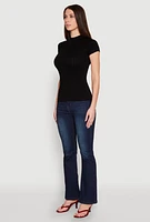 Womens Seamless Short Sleeve Mock Neck Top, Black,