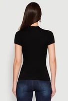 Womens Seamless Short Sleeve Mock Neck Top, Black,