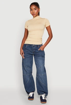 Womens Seamless Short Sleeve Mock Neck Top, M