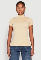 Womens Seamless Short Sleeve Mock Neck Top, M