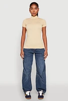 Womens Seamless Short Sleeve Mock Neck Top, M