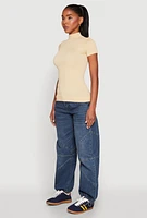 Womens Seamless Short Sleeve Mock Neck Top, M