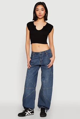 Womens Seamless Notch Neck Crop Top,