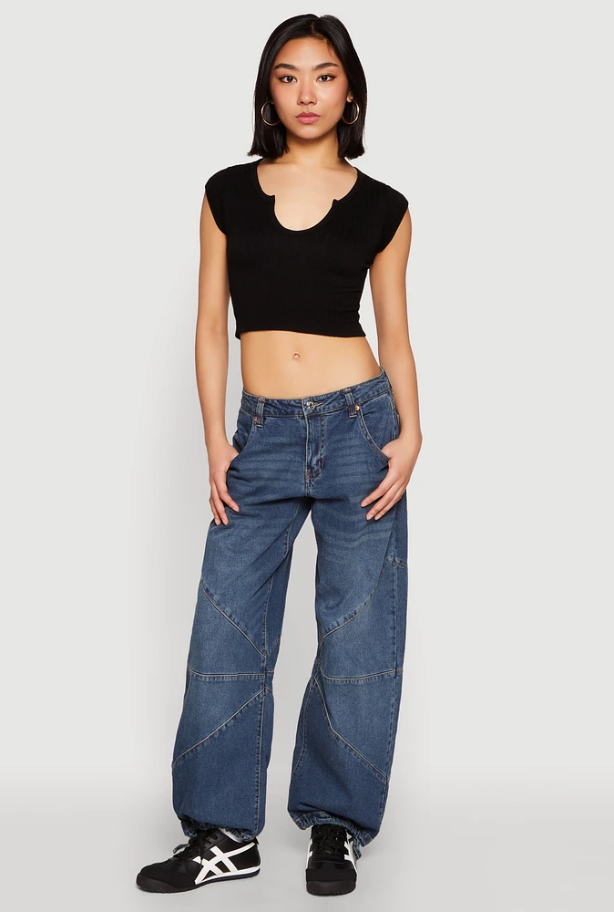 Womens Seamless Notch Neck Crop Top, M