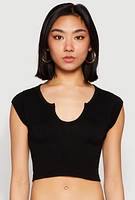 Womens Seamless Notch Neck Crop Top, M