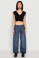 Womens Seamless Notch Neck Crop Top, M