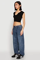 Womens Seamless Notch Neck Crop Top, M