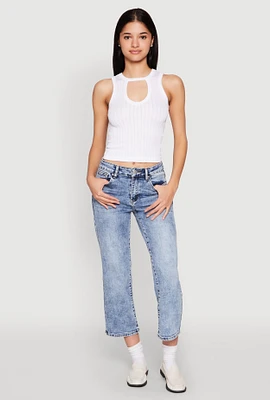 Womens Seamless Notch Neck Crop Top, White, Size S