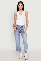 Womens Seamless Notch Neck Crop Top, White, Size S