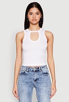 Womens Seamless Notch Neck Crop Top, White, Size S