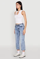Womens Seamless Notch Neck Crop Top, White, Size S