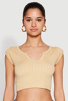 Womens Seamless Notch Neck Crop Top, Beige, Size L