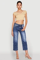Womens Seamless Notch Neck Crop Top, Beige, Size S