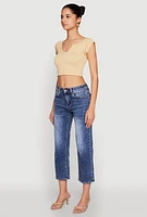 Womens Seamless Notch Neck Crop Top, Beige, Size S
