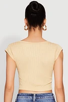 Womens Seamless Notch Neck Crop Top, Beige, Size L