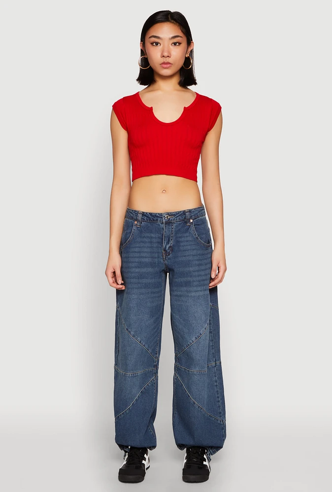 Womens Seamless Notch Neck Crop Top,