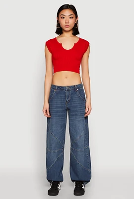 Womens Seamless Notch Neck Crop Top,