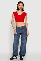 Womens Seamless Notch Neck Crop Top,
