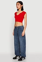 Womens Seamless Notch Neck Crop Top,