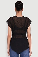 Womens V Neck Lettuce Edge Hanky Hem Blouse,