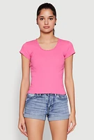 Womens Lettuce Edge Trim Basic Tee, Pink, Size S