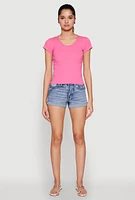 Womens Lettuce Edge Trim Basic Tee, Pink, Size S
