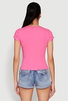 Womens Lettuce Edge Trim Basic Tee, Pink, Size S