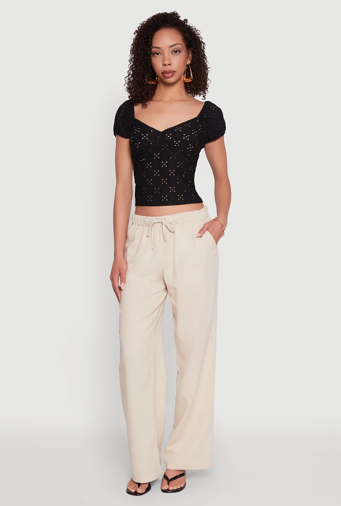 Womens Eyelet Knit Top, Black, Size M