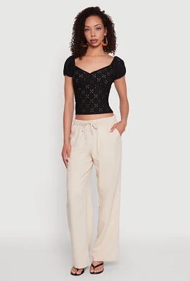 Womens Eyelet Knit Top, Black, Size M