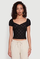 Womens Eyelet Knit Top, Black, Size M